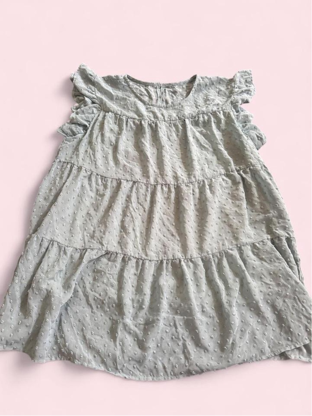 Amazon Essentials Light Gray Tiered Swiss Dot Ruffle Blouse